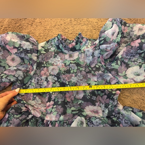 Selkie The Nirvana Royal Puff Sleeve Dress Fit Flare Chiffon Secret Garden M NEW - Picture 12 of 13